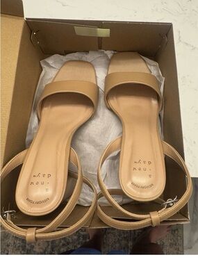 Women's Tan Haley Ankle-Strap Flare Heels